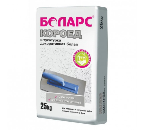 Штукатурка декоративная БОЛАРС КОРОЕД зерно 1,5 цементная белая 25 кг