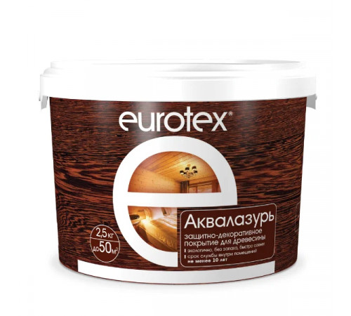 Покрытие защитно-декоративное для дерева "EUROTEX" АКВАЛАЗУРЬ (калужница) - 0,9кг УФ защита, полуглянец ( Т-ра перевозки не ниже +5град)