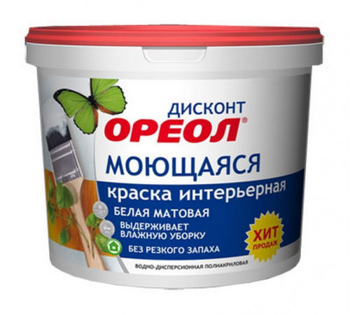 Краска ВД ОРЕОЛ ДИСКОНТ интерьерная моющаяся белая матовая 25кг