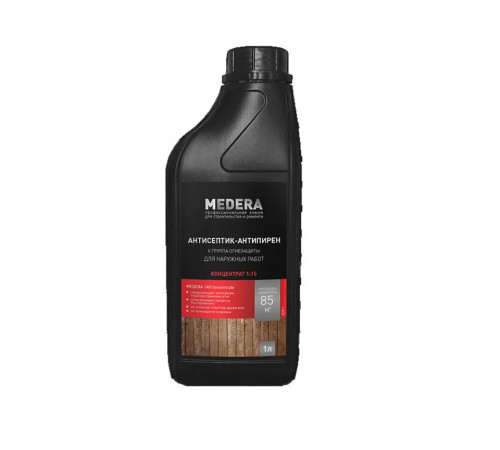 Огнебиозащита MEDERA 140 конц. 1:15, 1л (2 гр. огнезащиты) для наруж. работ янтарного цвета