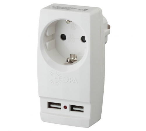 Адаптер ЭРА Polynom 1 гнездо 220V + 2xUSB c заземлением белый (SP-1e-USB-W)