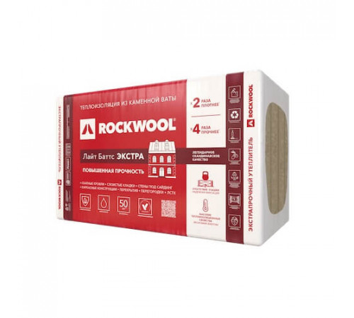Утеплитель УТЕПЛИТЕЛЬ ROCKWOOL ЛАЙТ БАТТС ЭКСТРА 1000*600*50ММ (УП.8ШТ.,4,8 М2, 0,24 М3)