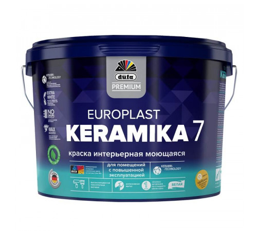 Краска акриловая Краска интерьерная моющаяся Premium EUROPLAST KERAMIKA 7 9л база 1