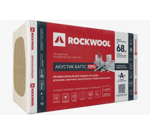Роквул Акустик Баттс ПРО утеплитель 27мм 12 плит 0,1944м3; 7,2 м2 ROCKWOOL